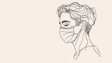 Continuous line drawing man in need wearing face mask - png image with transparent background. Shimmerfall. Illustration