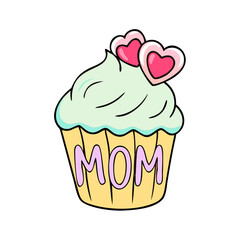 cupcake with mom text vector icon, mother’s day vector illustration - simple illustration of cupcake with mom text perfect for logos, and mother’s day -themed designs.