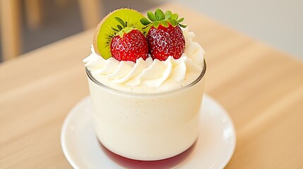 Creamy Dessert with Strawberries and Kiwi  Whipped Cream Topping