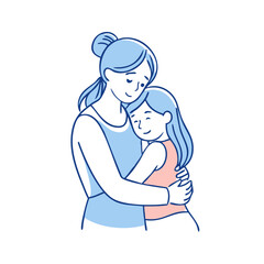 mom and daughter hugging vector icon, mother’s day vector illustration - simple illustration of mom and daughter hugging perfect for logos, and mother’s day -themed designs.