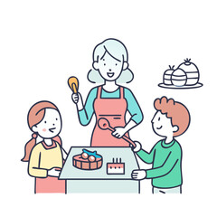 mom and kids baking. vector icon, mother’s day vector illustration - simple illustration of mom and kids baking.perfect for logos, and mother’s day -themed designs.