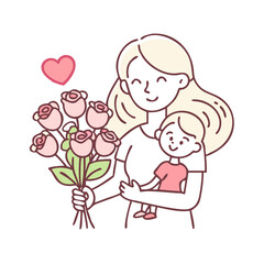 mom with bouquet of roses vector icon, mother’s day vector illustration - simple illustration of mom with bouquet of roses perfect for logos, and mother’s day -themed designs.