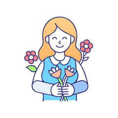 mom with flowers icon vector icon, mother’s day vector illustration - simple illustration of mom with flowers icon perfect for logos, and mother’s day -themed designs.