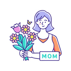 mom with flowers icon. vector icon, mother’s day vector illustration - simple illustration of mom with flowers icon.perfect for logos, and mother’s day -themed designs.