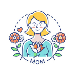 mom with flowers icon vector icon, mother’s day vector illustration - simple illustration of mom with flowers icon perfect for logos, and mother’s day -themed designs.