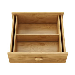 Isolated Wooden Drawer with Dividers on Clean transparent background for Furniture and Home Organization