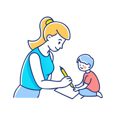 mother and child drawing vector icon, mother’s day vector illustration - simple illustration of mother and child drawing perfect for logos, and mother’s day -themed designs.
