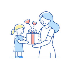 mother receiving gift. vector icon, mother’s day vector illustration - simple illustration of mother receiving gift.perfect for logos, and mother’s day -themed designs.