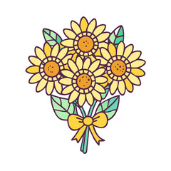 sunflower bouquet vector icon, mother’s day vector illustration - simple illustration of sunflower bouquet perfect for logos, and mother’s day -themed designs.