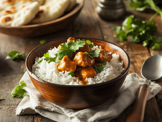 Indian Butter Chicken with Naan and Rice
