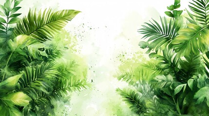 Obraz premium Lush Tropical Watercolor Greenery Background