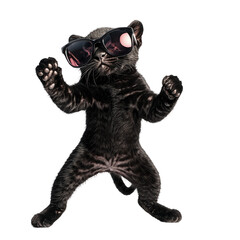Obraz premium Funny Black Leopard Dancing in Large Sunglasses with a Playful Gesture and Charismatic Expression