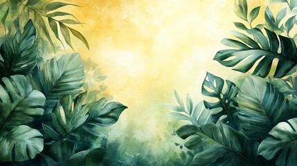 Tropical Watercolor Leaves Background