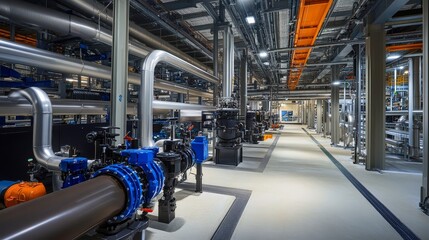 Fototapeta premium Inside a large industrial factory, glimpse into modern manufacturing and advanced machinery