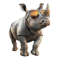 Fototapeta premium Funny Dancing Rhino Wearing Large Sunglasses Enjoying the Sun in a Playful Outdoor Setting