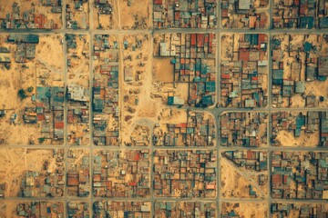 Aerial View of Dense Urban Settlement Shantytown Developing Country