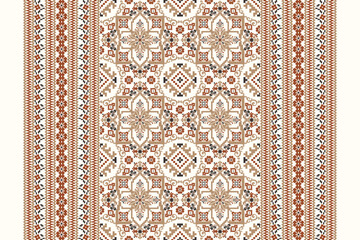 Geometric ethnic flowers pattern vector illustration,geometric oriental pattern traditional,Aztec style,abstract background 