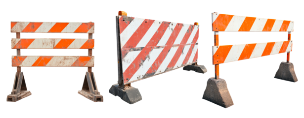 Striped road construction barrier isolated on transparent background, PNG