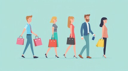Templating banner for client retention and loyalty marketing strategies with flat illustration of people with shopping bags and man with magnet. illustration