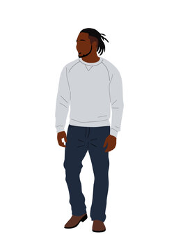 Business man in casual clothes standing full length. Handsome male character flat vector illustration isolated on transparent background