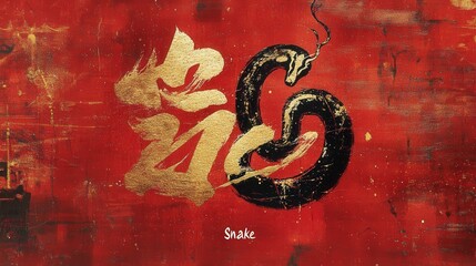 A bold and elegant Chinese calligraphy design featuring the handwritten "Snake" character in traditional brush strokes,