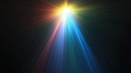 Blue Light Flare Prism Rainbow Flares Overlay Effect on Black Background, Creating a Vibrant and Mystical Glow, Perfect for Abstract, Photography, and Visual Art Projects with a Colorful Light Play