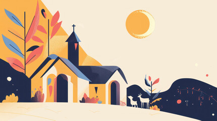 A modern nativity scene vector art with clean lines and bright flat colors