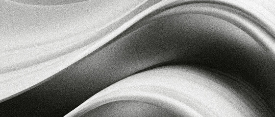 Black and white abstract gradient of flowing wave dynamic lines, dramatic light shadow, grainy noise texture, for elegant luxury banner poster and website design background concept