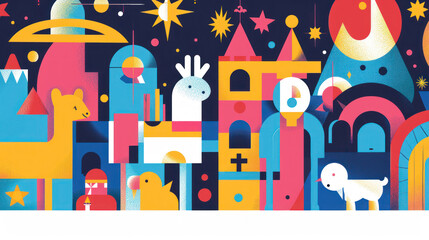 Obraz premium A modern nativity scene vector art with clean lines and bright flat colors