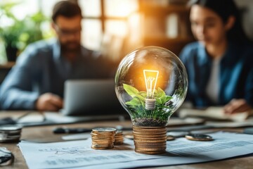 An image of business icon concept as show symbolizing growth in financial health or sustainability. People are working together, Bright tone, pastel background.