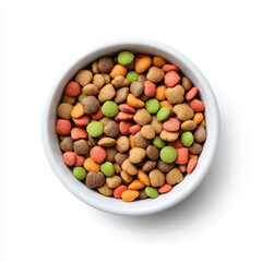 colorful pet food bowl filled with kibble, perfect for your furry friend