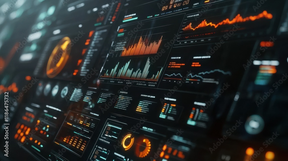 Poster computer screen displaying graphs and data for analysis. suitable for business presentations and fin