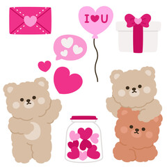 Cute Valentine's Day Bear Stickers with Hearts and Gifts