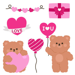 Valentine Teddy Bears with Heart Balloons, Gifts, and Love Decorations