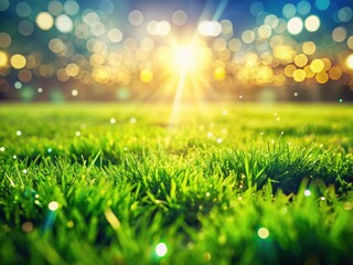 Obraz premium A hazy green field stretches into a surreal, indistinct background; an AI-generated football pitch.