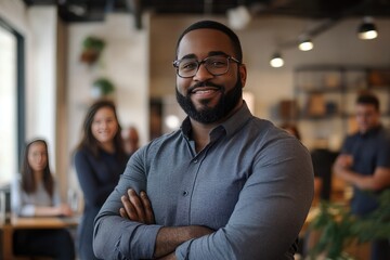 Obraz premium A confident business leader standing in front of their team
