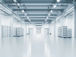 Obraz premium A clean and organized storage area in a factory, showcasing efficient space management and neat arrangement of materials and tools.