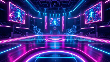 Obraz premium Futuristic neon basketball court