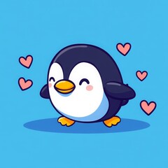Fototapeta premium Adorable Cartoon Penguin Character Happy Cute Love Hearts Illustration