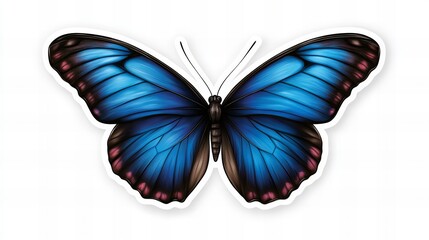 Fototapeta premium Vibrant blue butterfly with dark brown accents. Detailed illustration on white background.