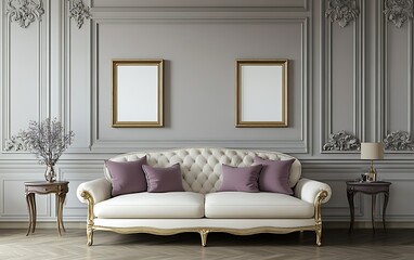 Elegant living room interior design, luxury sofa, ornate walls