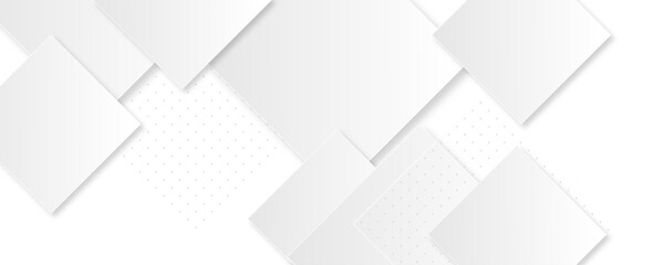 White square pattern on banner design. Modern and minimal concept white and gray abstract geometric background. Vector abstract elegant with copy space template design.
