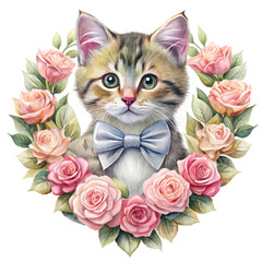 Cat in the world  Rose Bow Clipart Watercolor

