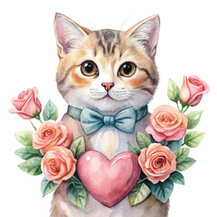 Cat in the world  Rose Bow Clipart Watercolor

