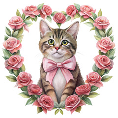 Cat in the world  Rose Bow Clipart Watercolor
