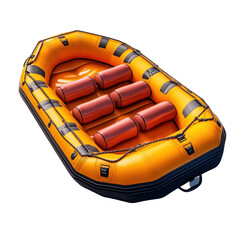 Photorealistic Isolated Clean transparent background of a Rafting Inflatable Boat with Red Cylinders