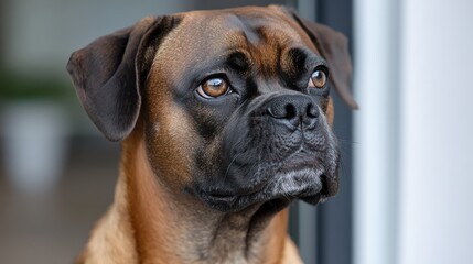Obraz premium A dignified dog with soulful eyes awaits its turn at a lively amateur dog show, capturing the essence of canine elegance and charisma.