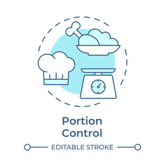 Portion control soft blue concept icon. Dished cooking improvement strategy. Restaurant business. Round shape line illustration. Abstract idea. Graphic design. Easy to use in promotional material