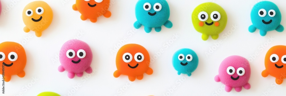 Poster cheerful microbes with bright colors and smiling eyes create a happy atmosphere in a fun design. gen