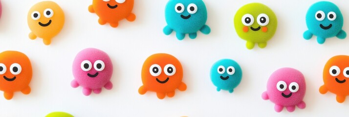Obraz premium Cheerful microbes with bright colors and smiling eyes create a happy atmosphere in a fun design. Generative AI